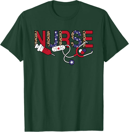 4th Of July Patriotic Nurse American Flag USA Nursing Women T-Shirt - T-Shirt | Forest