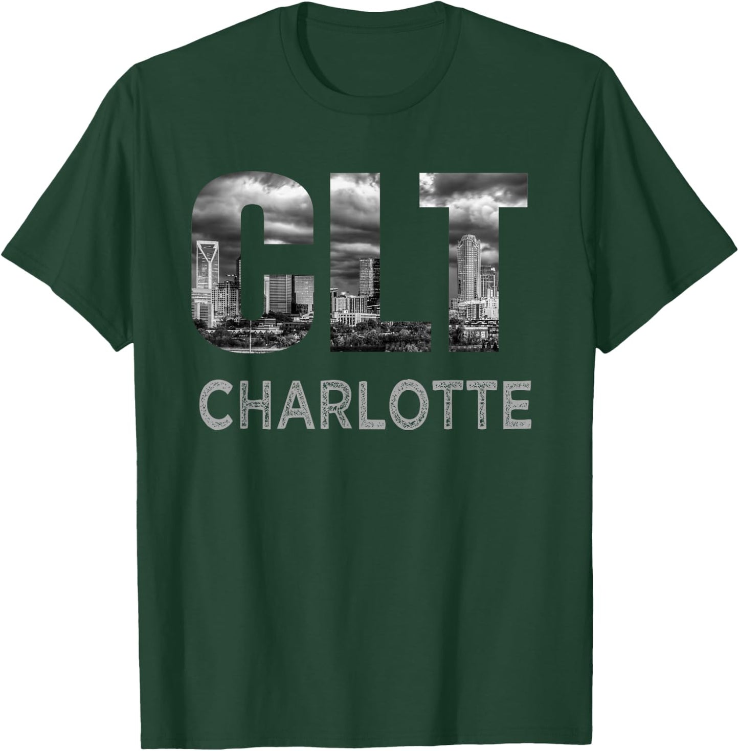 CLT Airport Code City of Charlotte NC Skyline Art Gift T-Shirt - T-Shirt | Forest