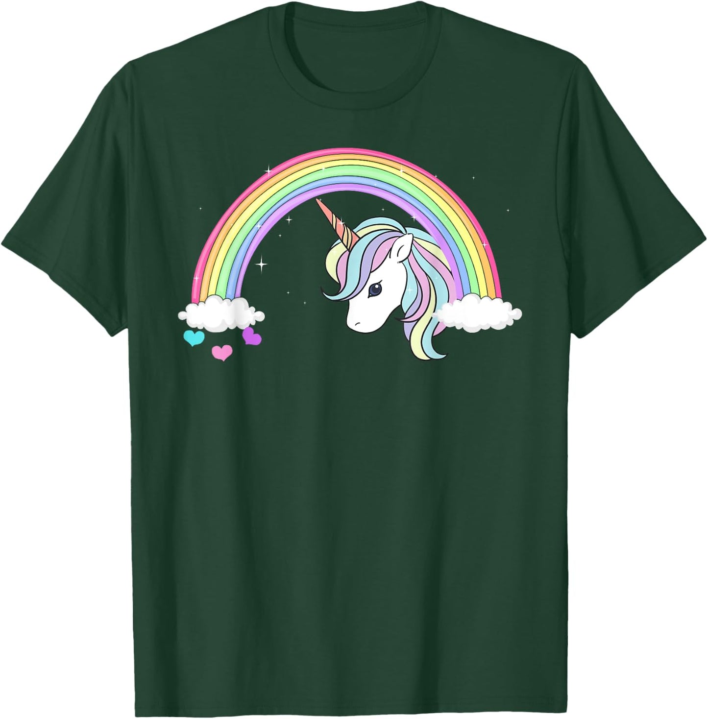 Unicorn Rainbow with Sparkles and Hearts no words wording T-Shirt - T-Shirt | Forest