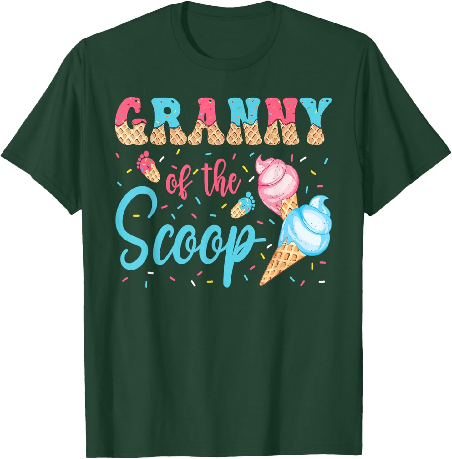 Granny Of The Scoop Ice Cream Gender Reveal Baby Shower T-Shirt - T-Shirt | Forest