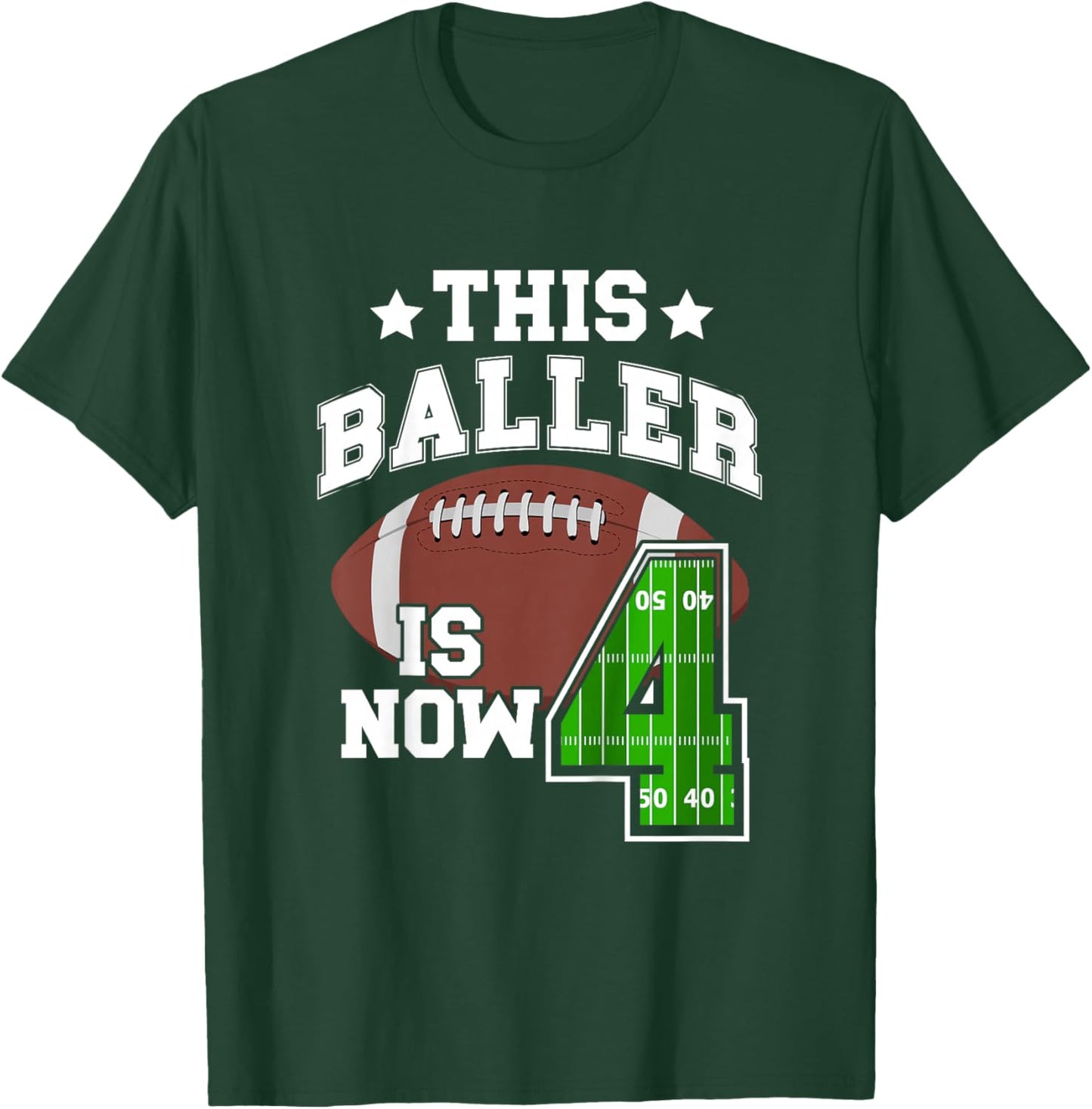 Kids 4th Football Birthday Party 4 Year Old Football Player T-Shirt - T-Shirt | Forest