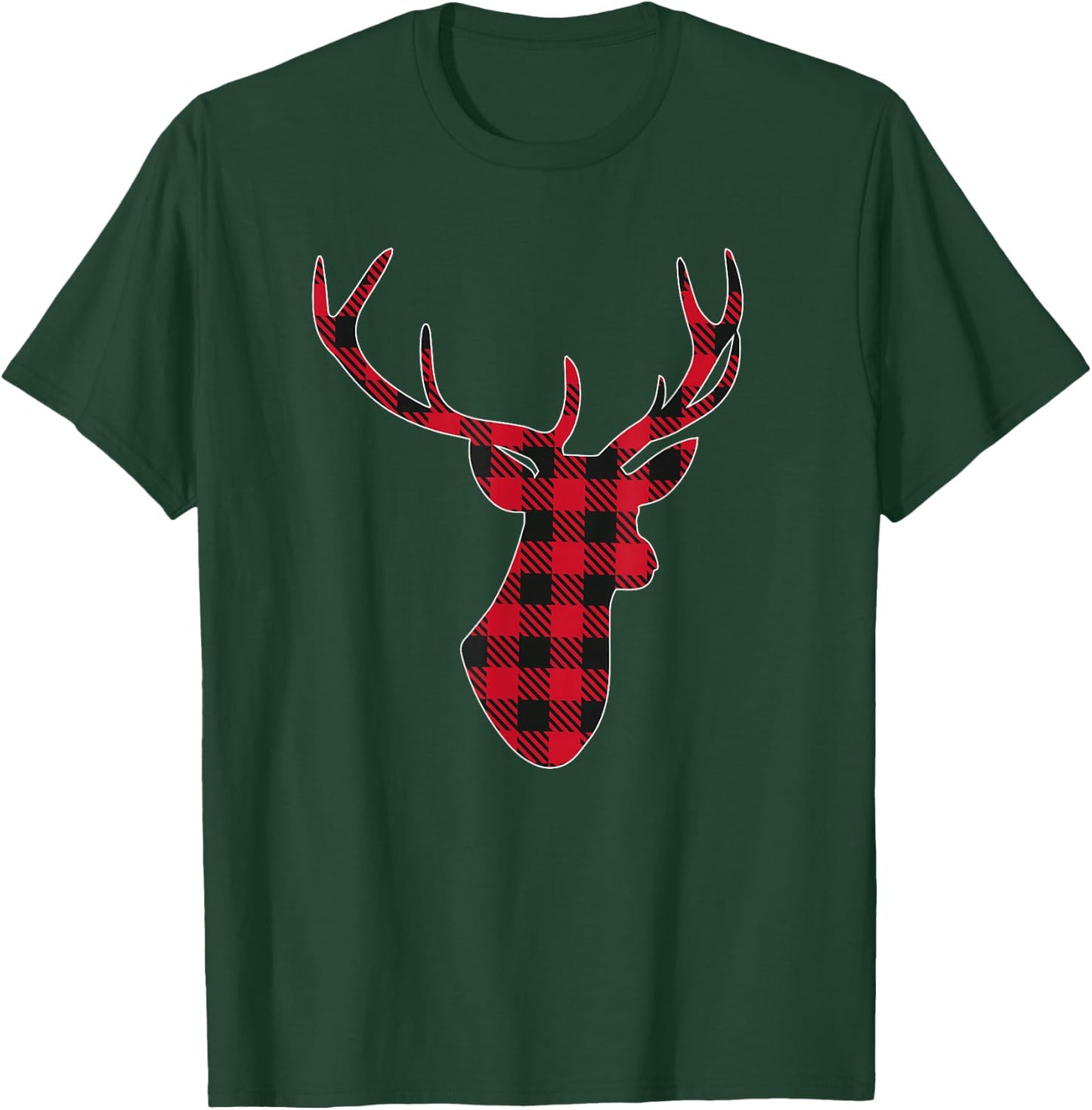 Classic Red & Black Christmas Buffalo Plaid Deer T-Shirt - T-Shirt | Forest