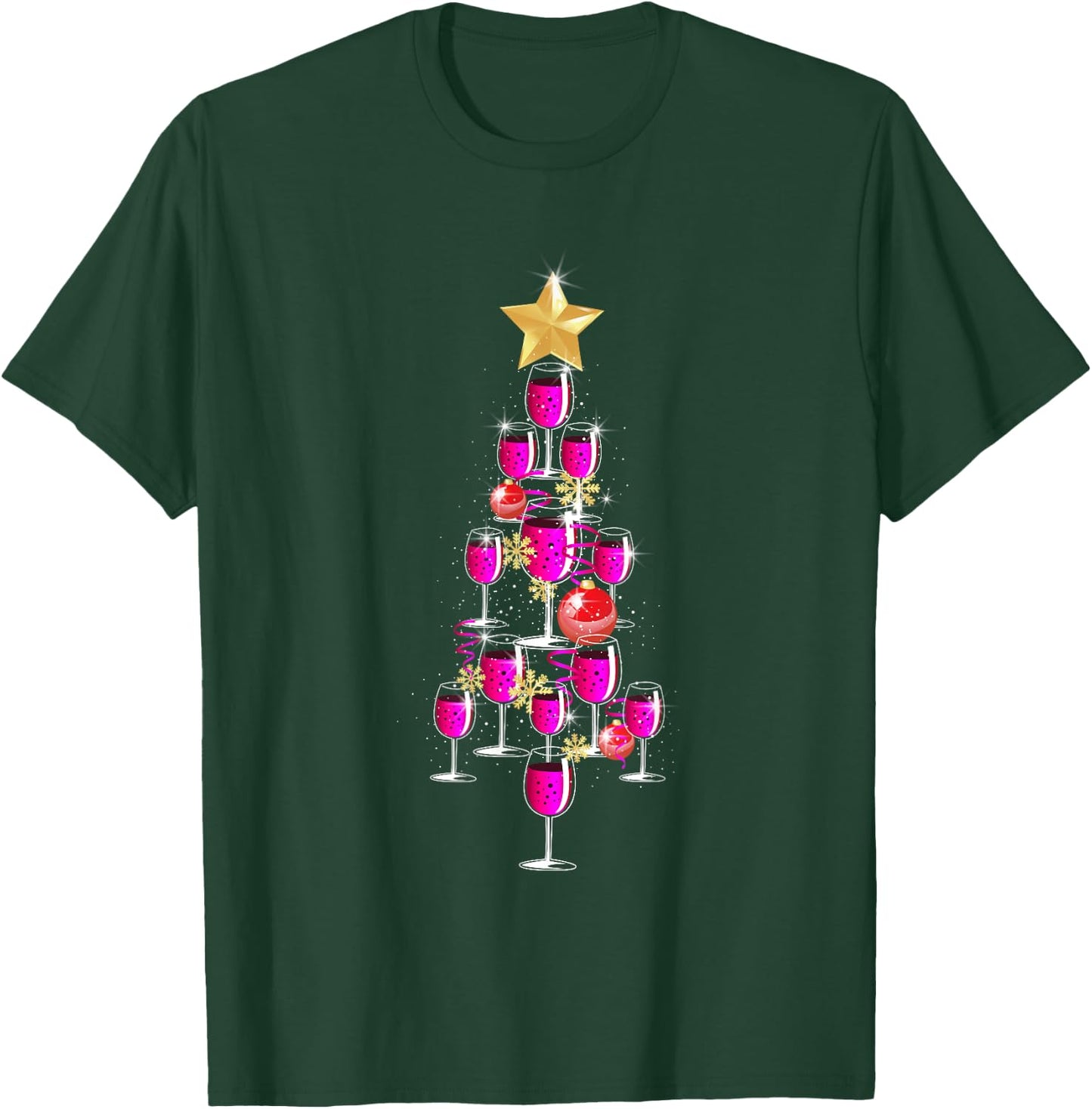 Christmas Tree Wine Glass Drinking Funny Christmas Gifts T-Shirt - T-Shirt | Forest