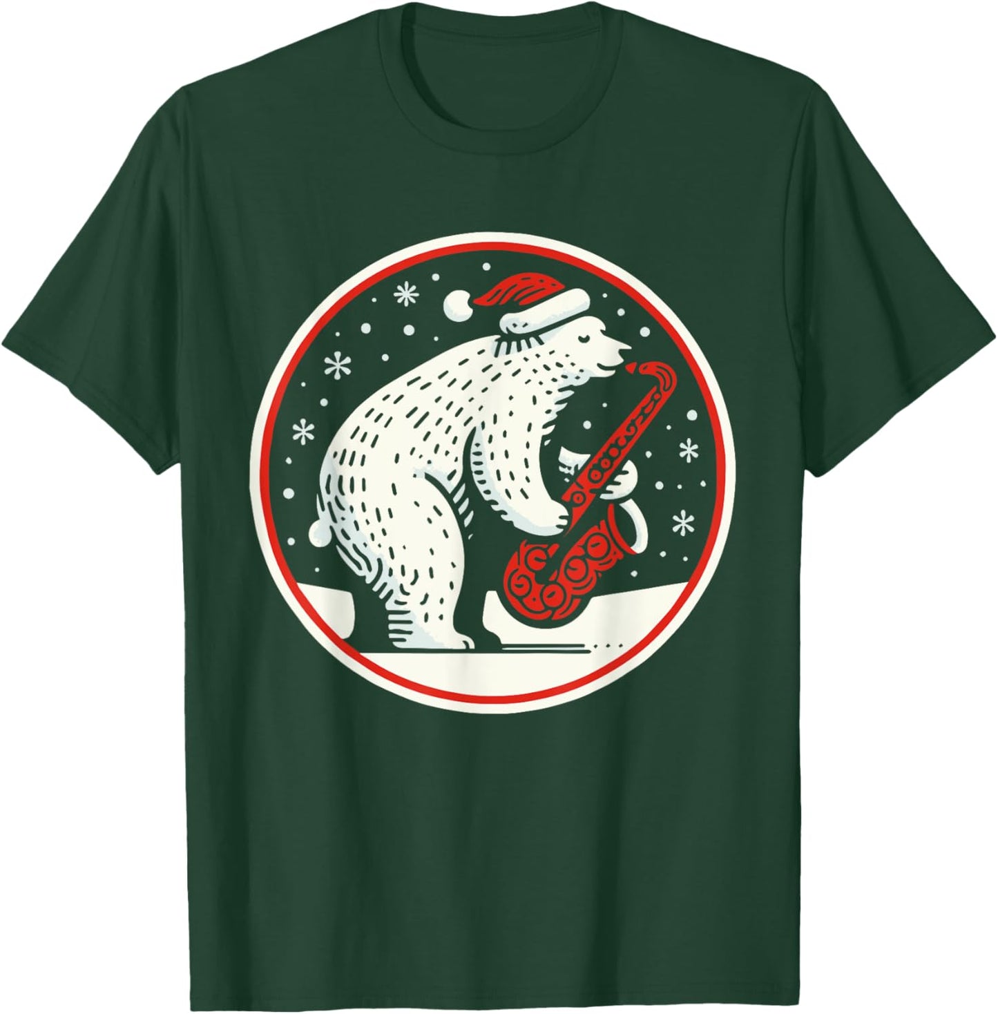Saxophone Christmas Santa Bear playing Sax Jazz Musician T-Shirt - T-Shirt | Forest