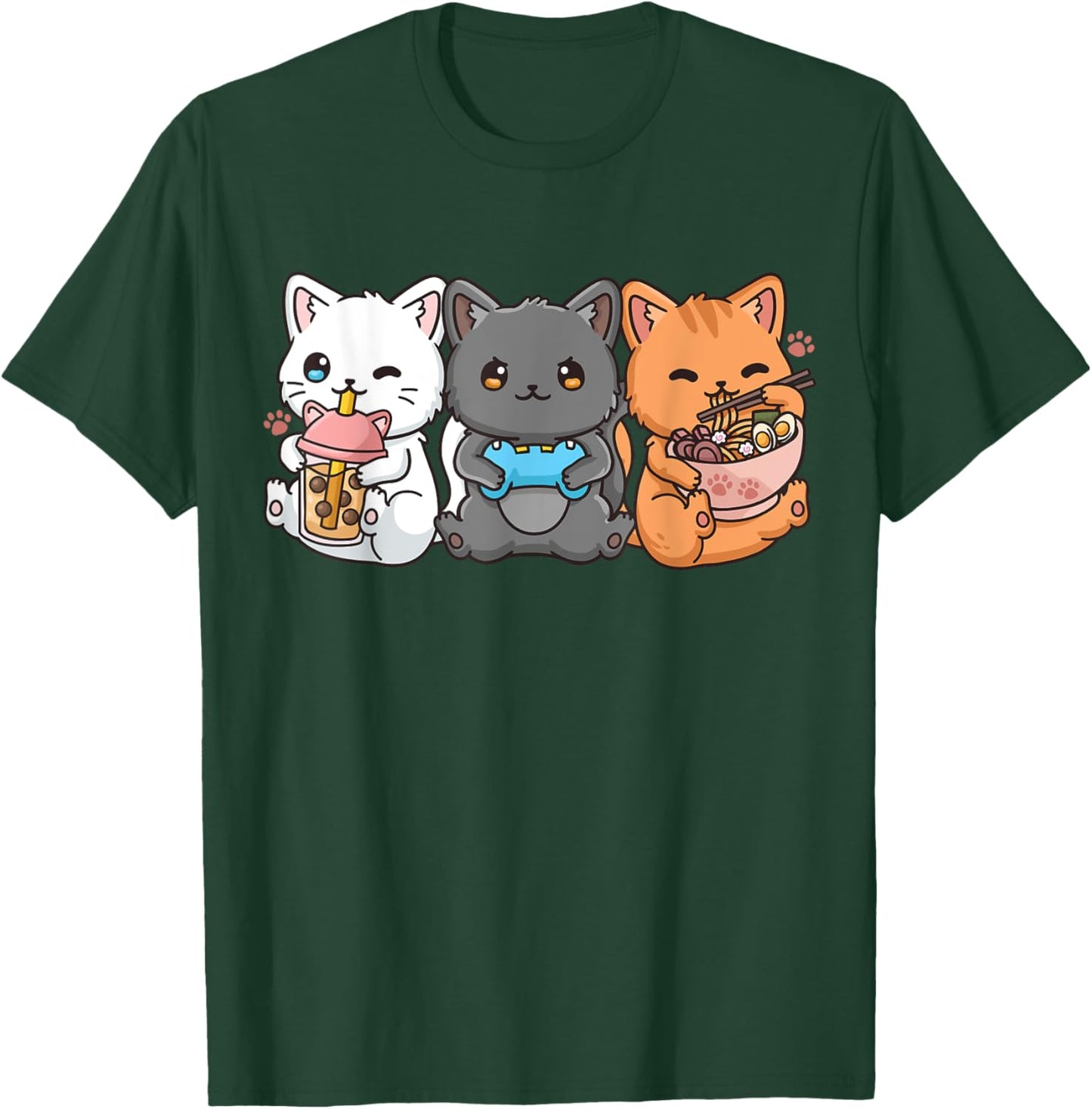 Anime Boba Tea Bubble Tea Gaming Gamer Ramen Cat Small T-Shirt - T-Shirt | Forest