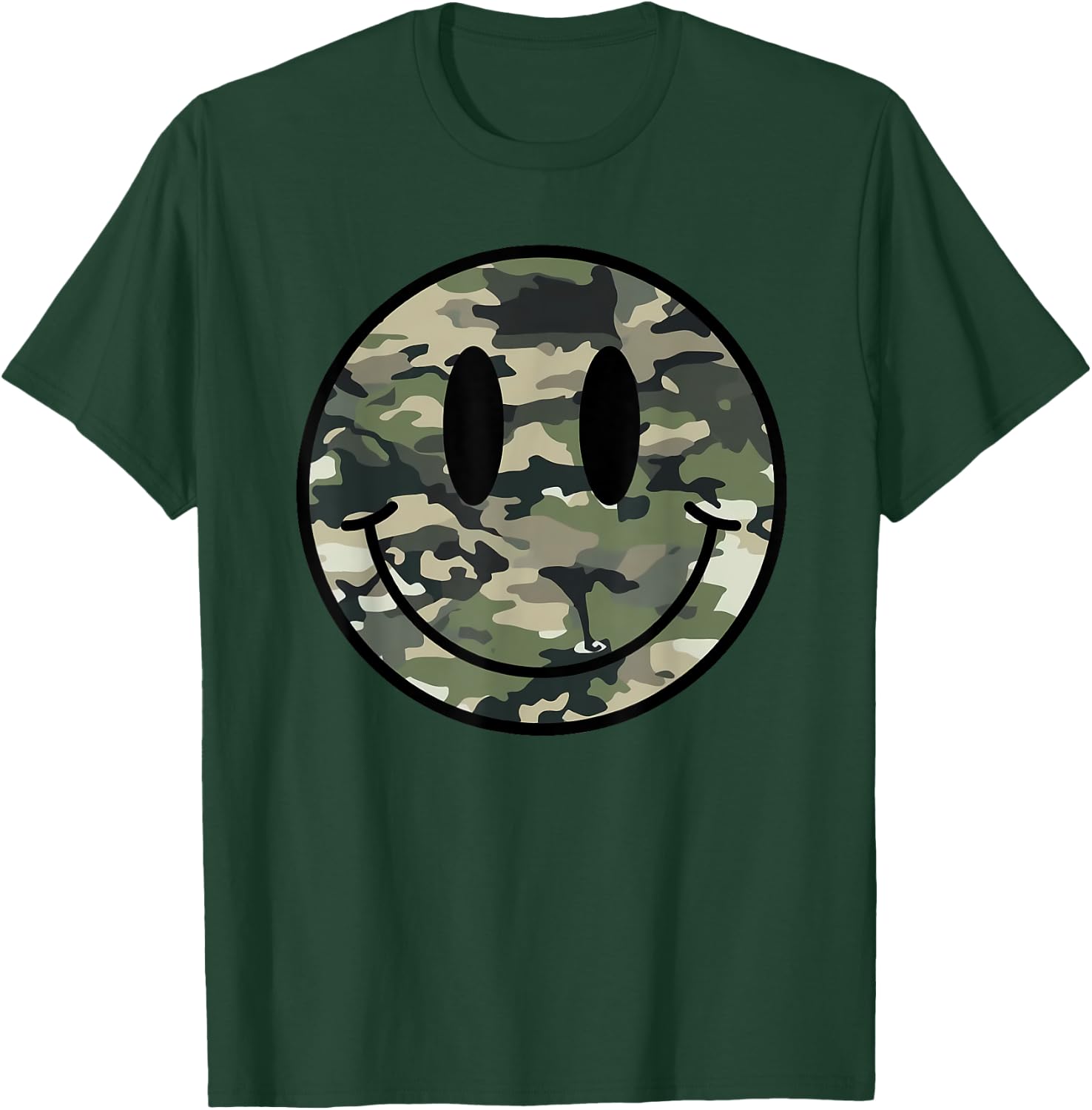 Camouflage Old Camo Happy Face T-Shirt - T-Shirt | Forest