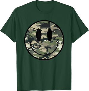 Camouflage Old Camo Happy Face T-Shirt - T-Shirt | Forest