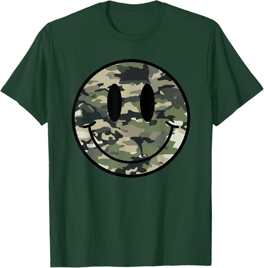 Camouflage Old Camo Happy Face T-Shirt - T-Shirt | Forest