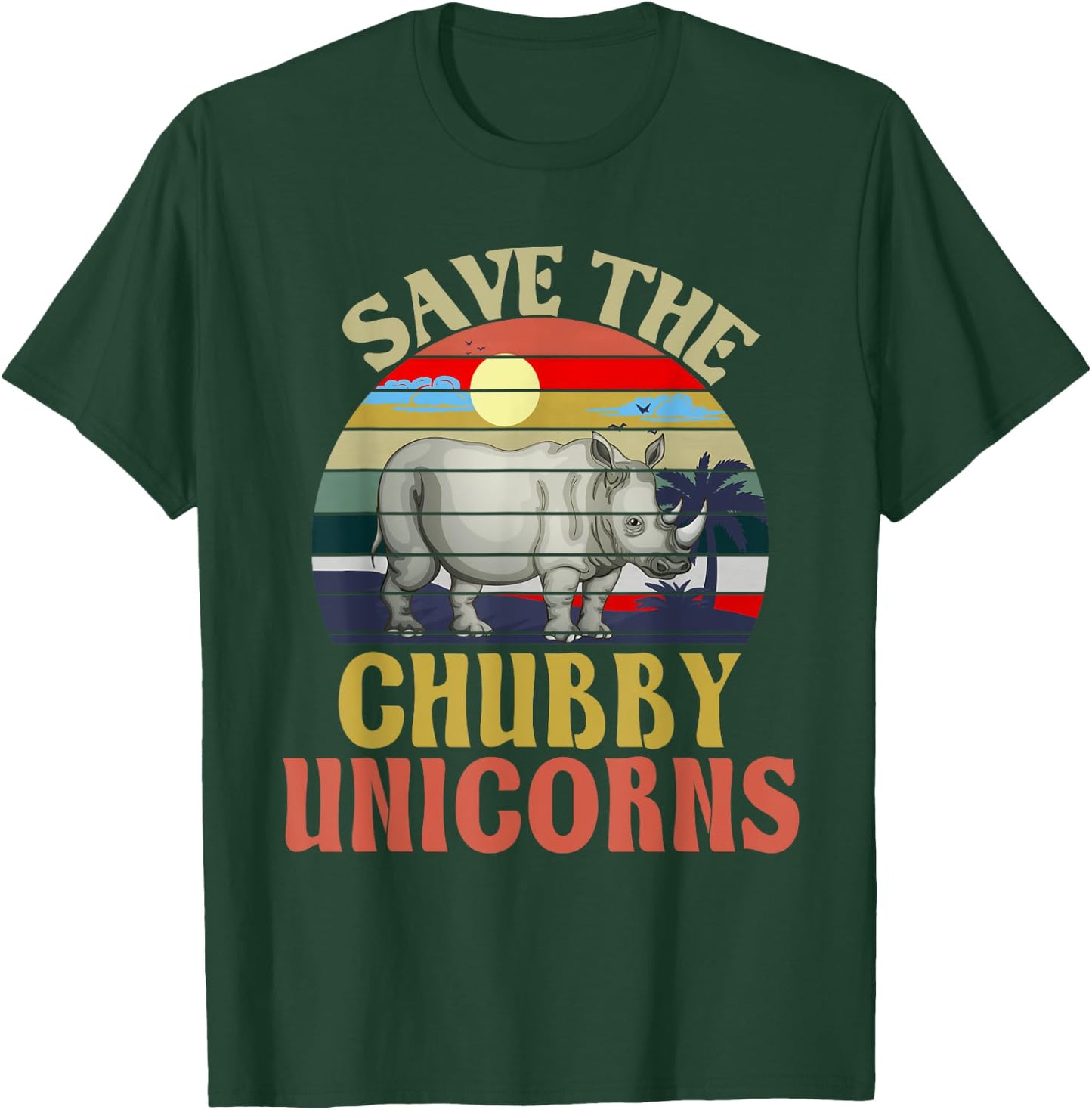 Save The Chubby Unicorn Rhino Retro T-Shirt - T-Shirt | Forest