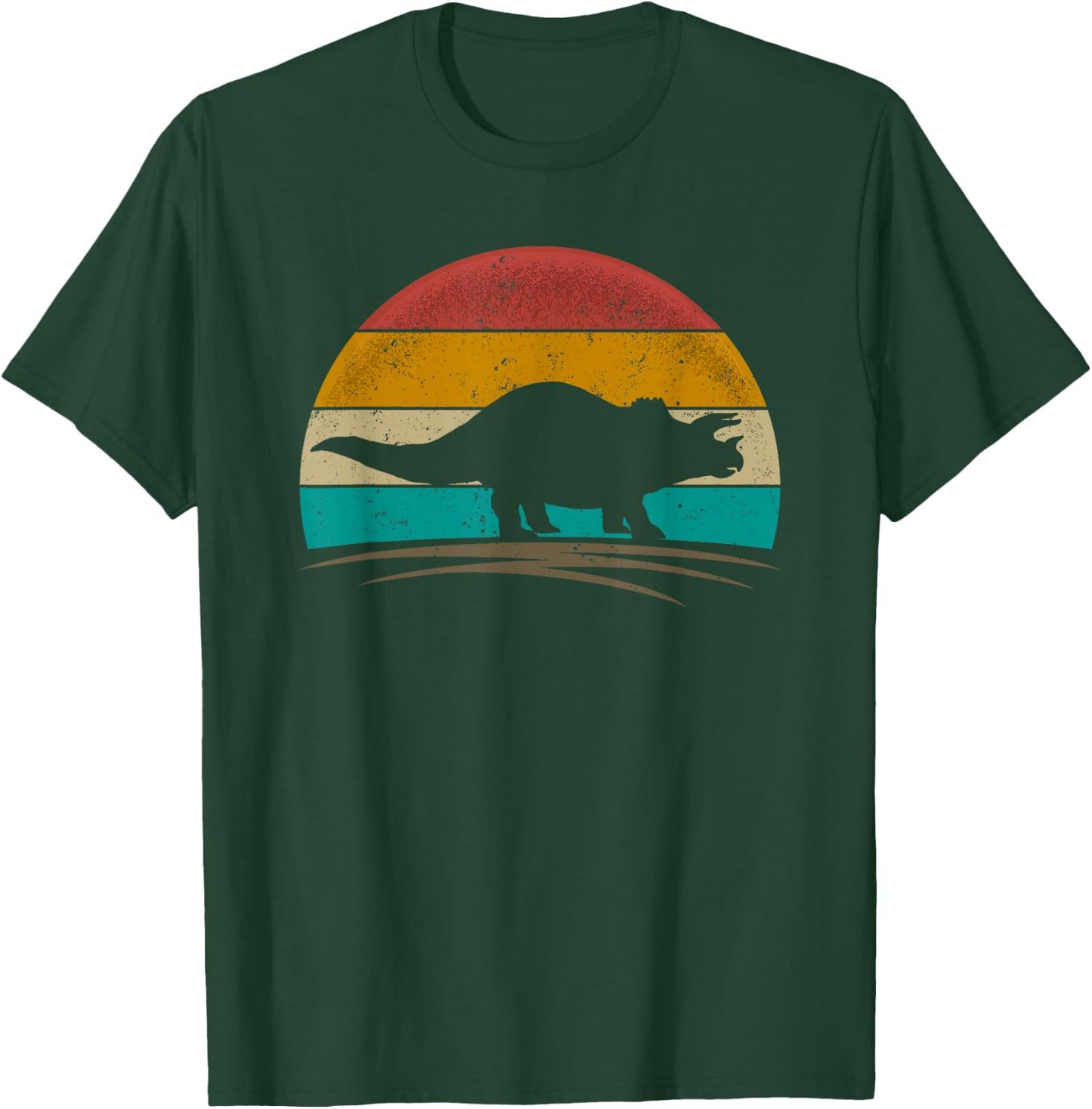 Triceratops Retro Vintage 70s Distressed Men Women T-Shirt - T-Shirt | Forest