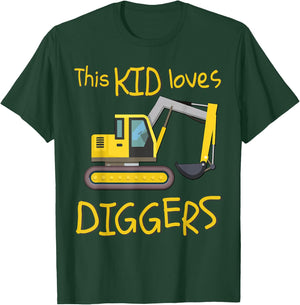 This Kid Loves Diggers Tractor Excavator Bulldozer Machine T-Shirt - T-Shirt | Forest