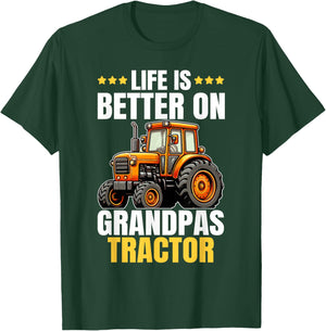 Life Is Better On Grandpas Tractor Kids Farm Tractor Boy T-Shirt - T-Shirt | Forest