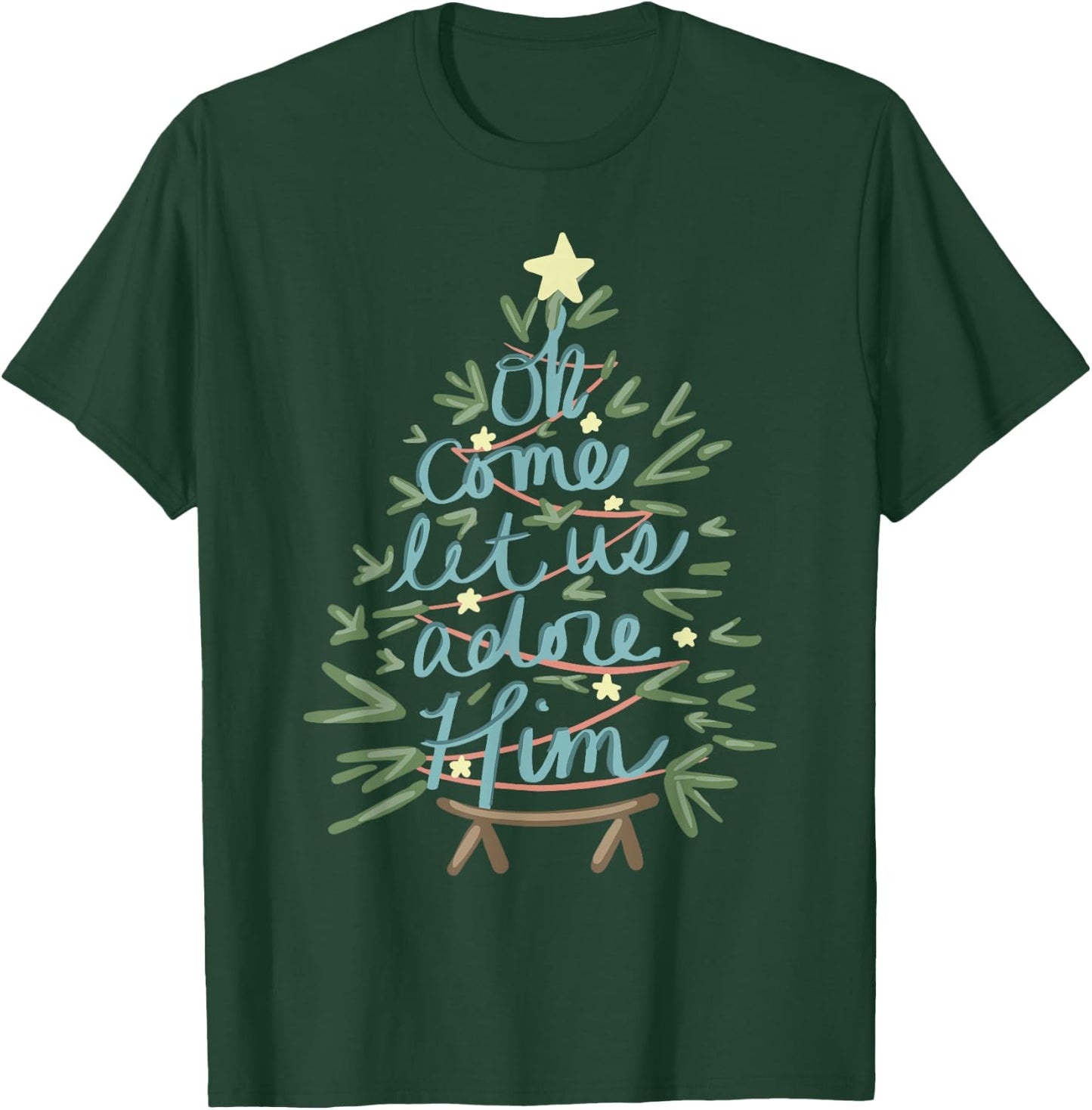 Oh Come Let Us Adore Him Christian Jesus Christmas Pajamas T-Shirt - T-Shirt | Forest