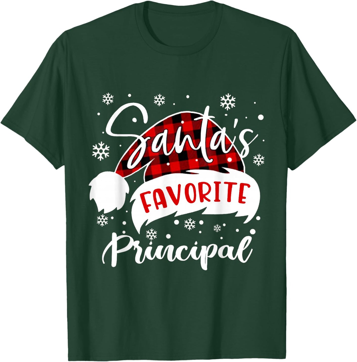 Santa's Favorite Principal Hat Flannel Christmas 2020 T-Shirt - T-Shirt | Forest