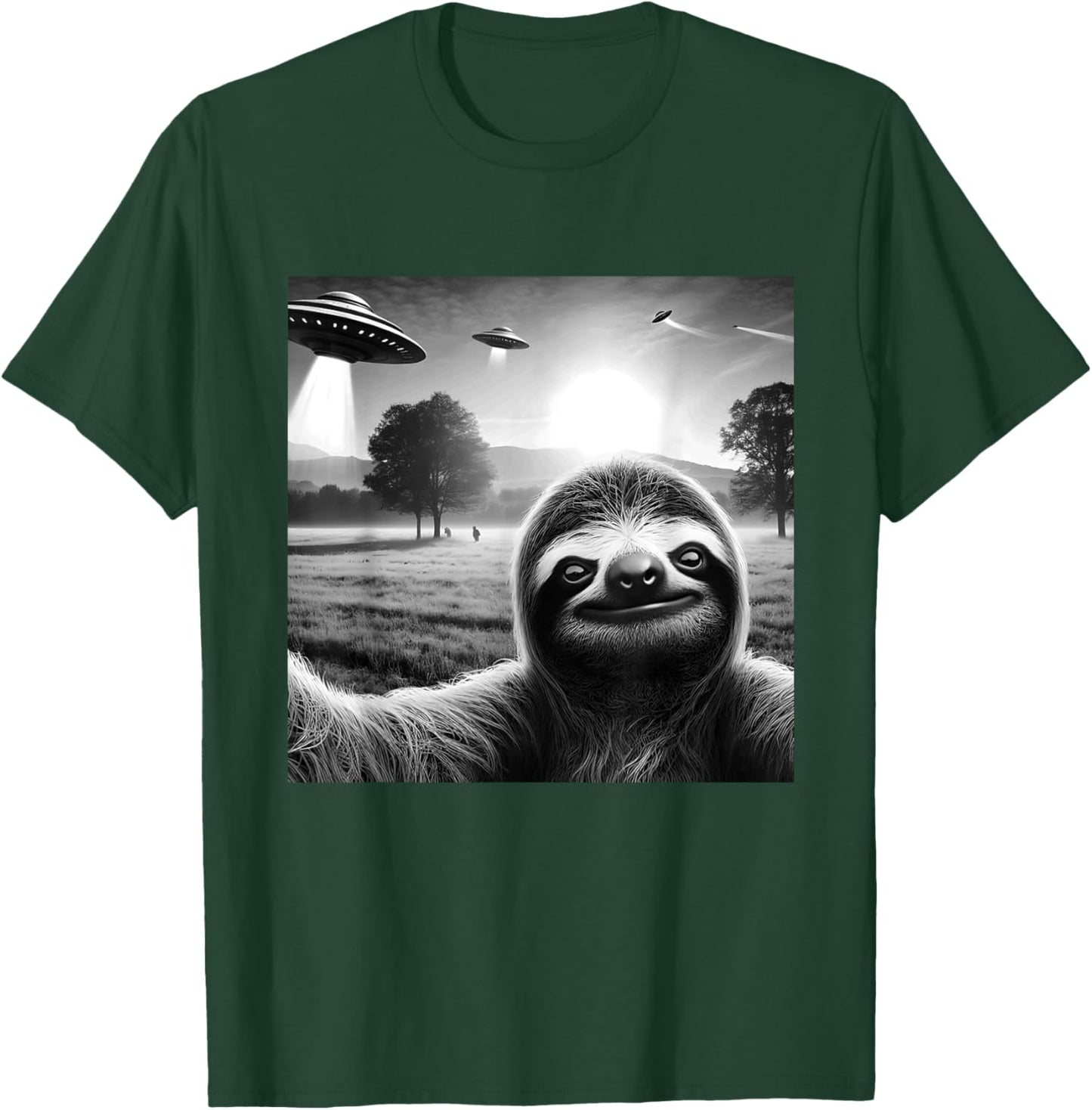 Sloth Funny Graphic Selfie with UFOs Weird Aliens T-Shirt - T-Shirt | Forest