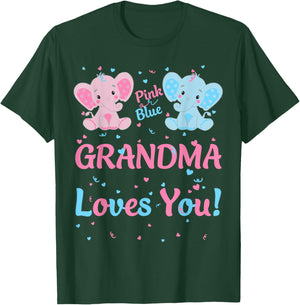 Grandma Gender Reveal Elephant Pink or Blue Matching Family T-Shirt - T-Shirt | Forest
