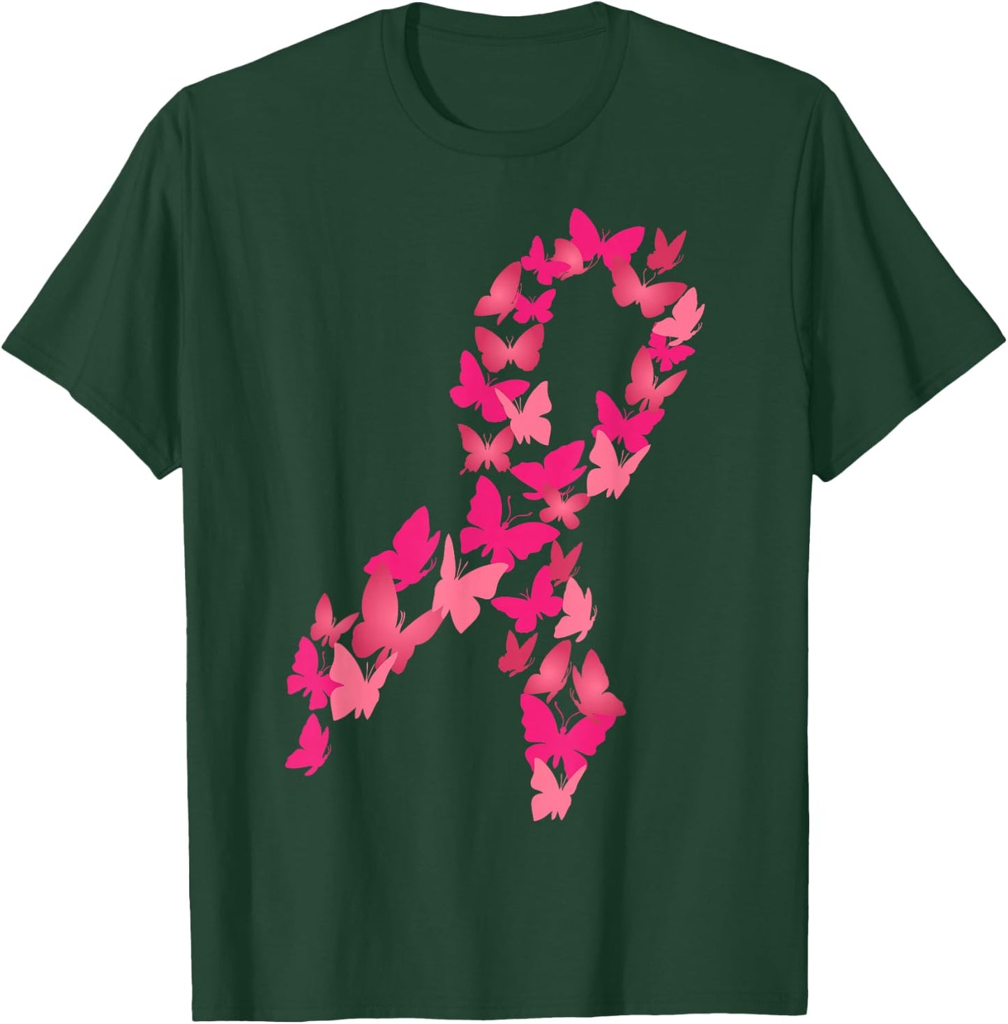 Pink Ribbon Butterfly Cute Breast Cancer Awareness Gift T-Shirt - T-Shirt | Forest
