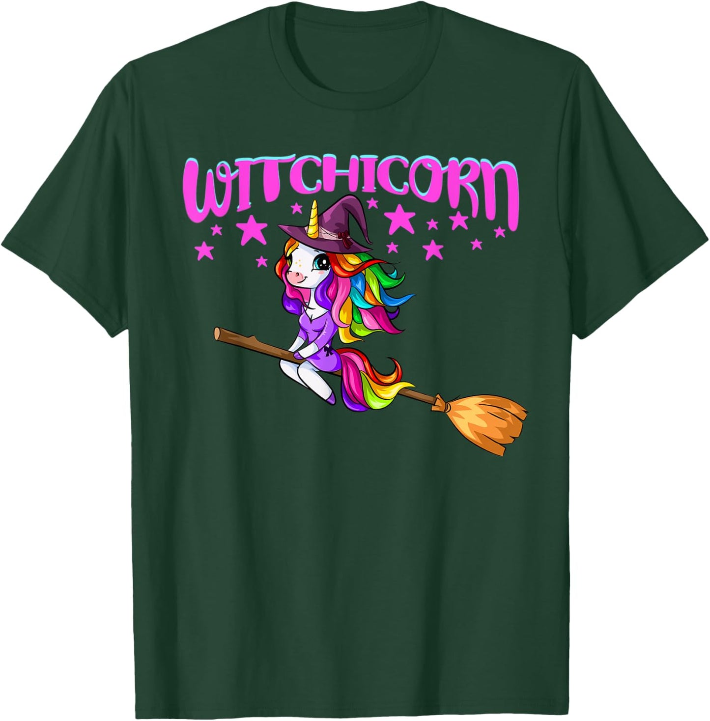 Unicorn Witch On A Broomstick Funny Women Halloween Costume T-Shirt - T-Shirt | Forest