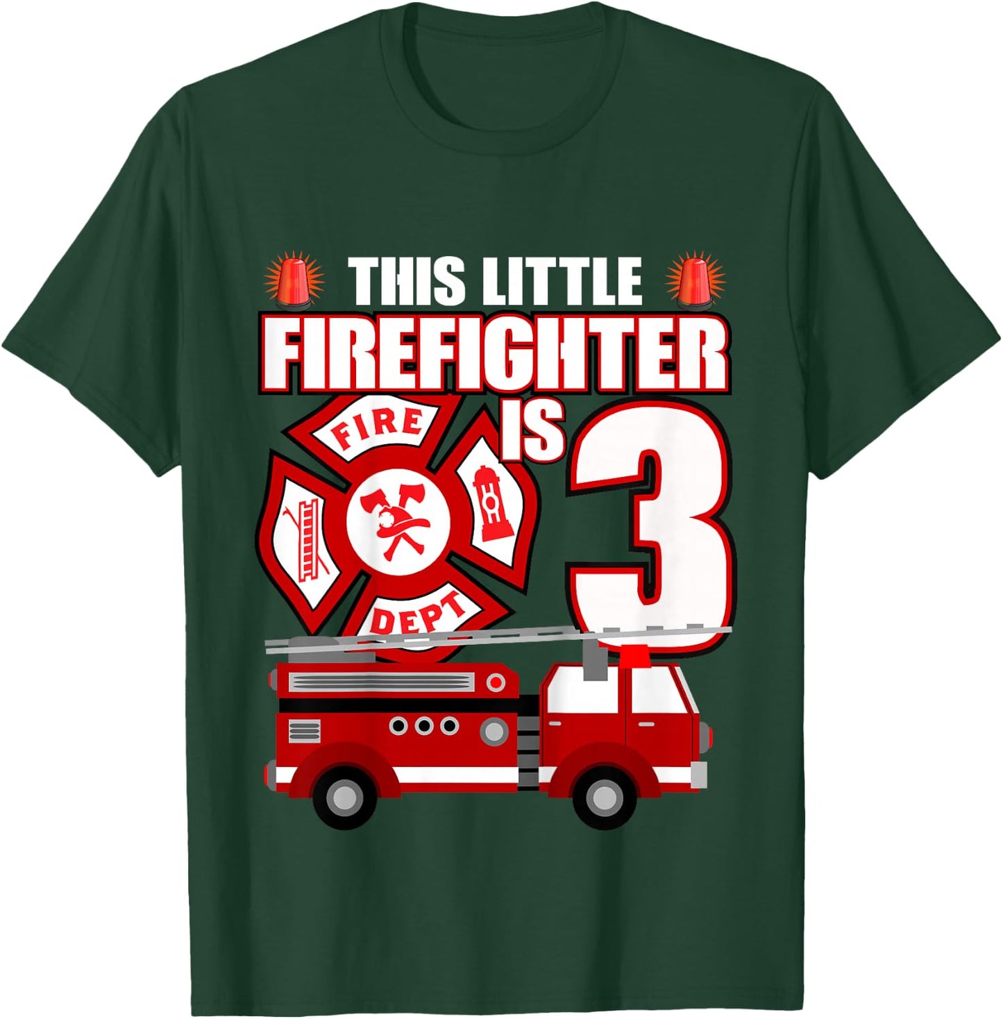 3 Year Old Firefighter Birthday Party Fire Truck 3rd Gift T-Shirt - T-Shirt | Forest