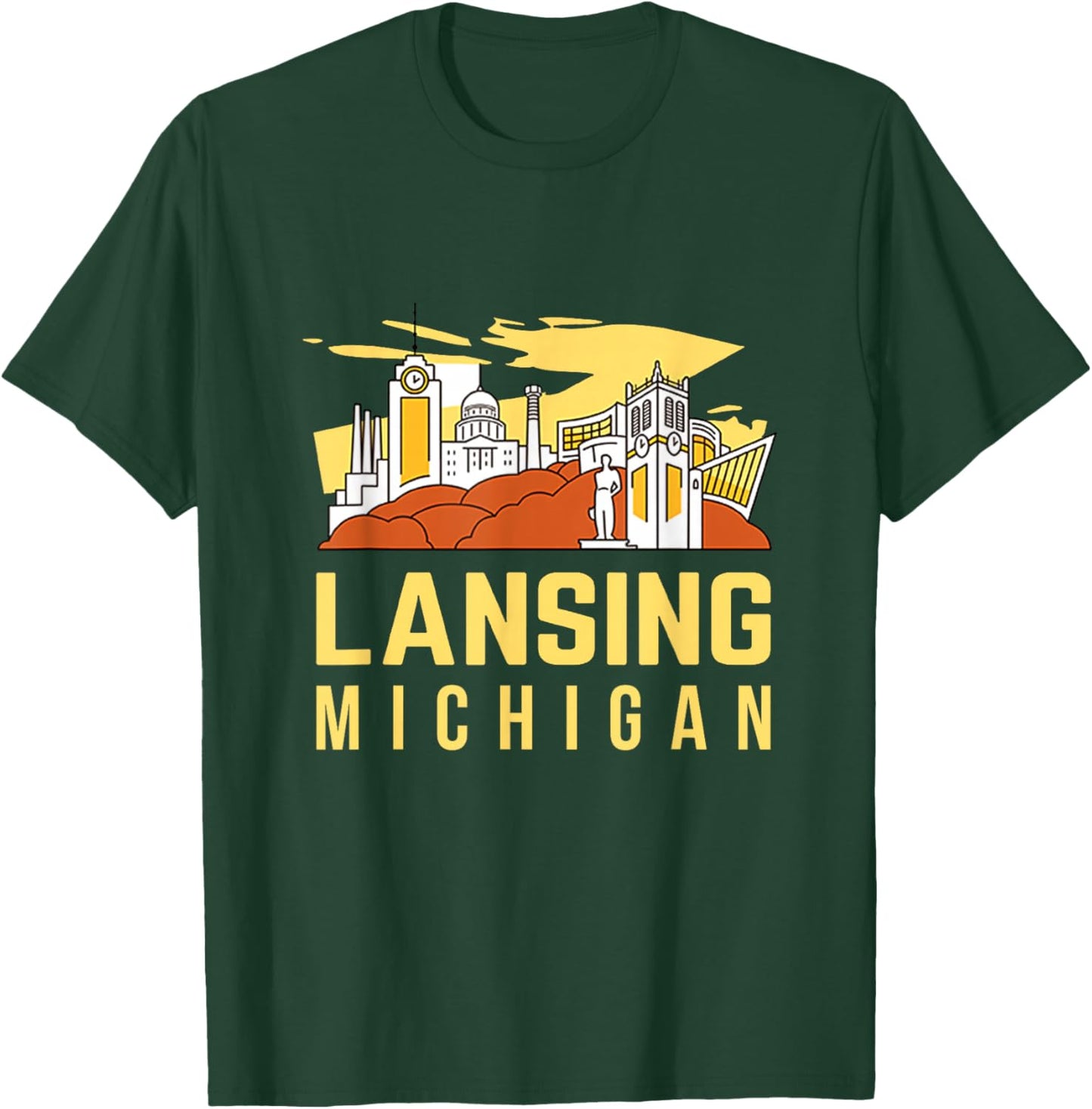 Lansing City Skyline And Landmarks Michigan Travel Souvenir T-Shirt - T-Shirt | Forest