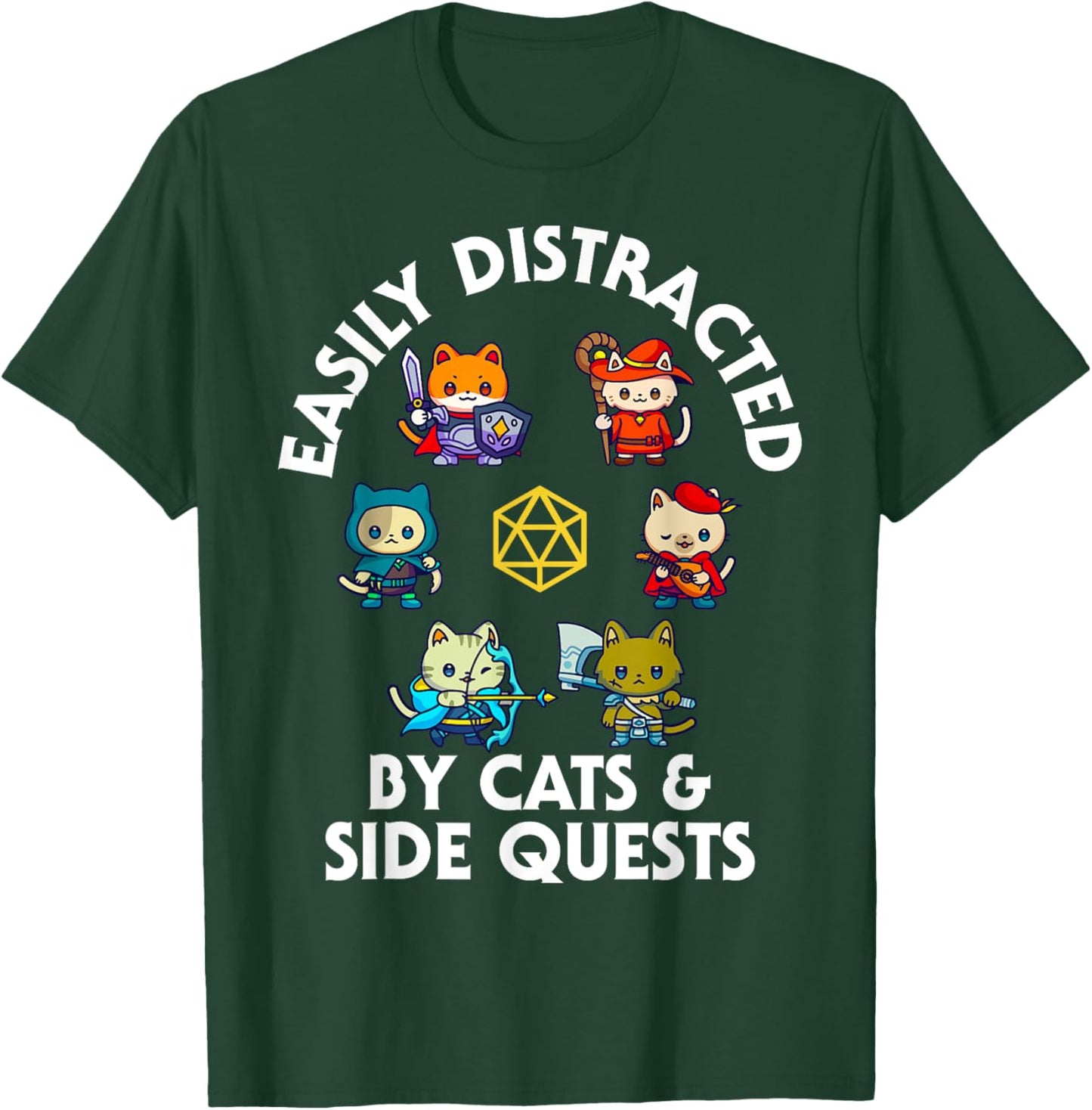 RPG Gamer Cats Side Quest Funny Nerd ADHD Cat Men Women Kids T-Shirt - T-Shirt | Forest