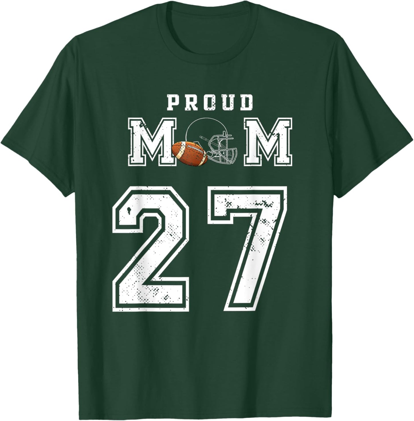 Custom Proud Football Mom Number 27 Personalized T-Shirt - T-Shirt | Forest