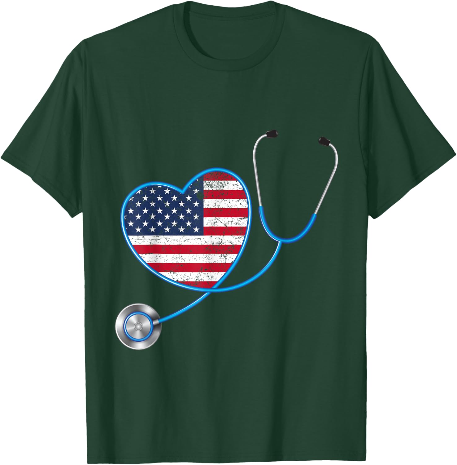 USA Flag Heart 4th Of July Gifts Nurse Kids Men T-Shirt - T-Shirt | Forest