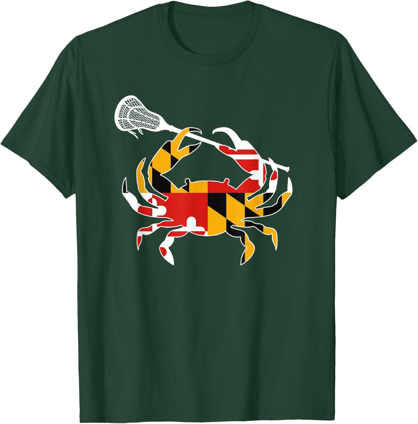 Maryland State Flag Crab Lacrosse Complete Stick Boys & Girl T-Shirt - T-Shirt | Forest