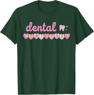 Dental Hygienist Valentines Day Dentist Tooth Squad Hearts T-Shirt - T-Shirt | Forest