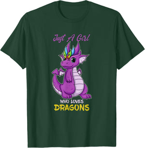 Just A Girl Loves Dragons Girls Dragon Kids Pyjamas T-Shirt - T-Shirt | Forest