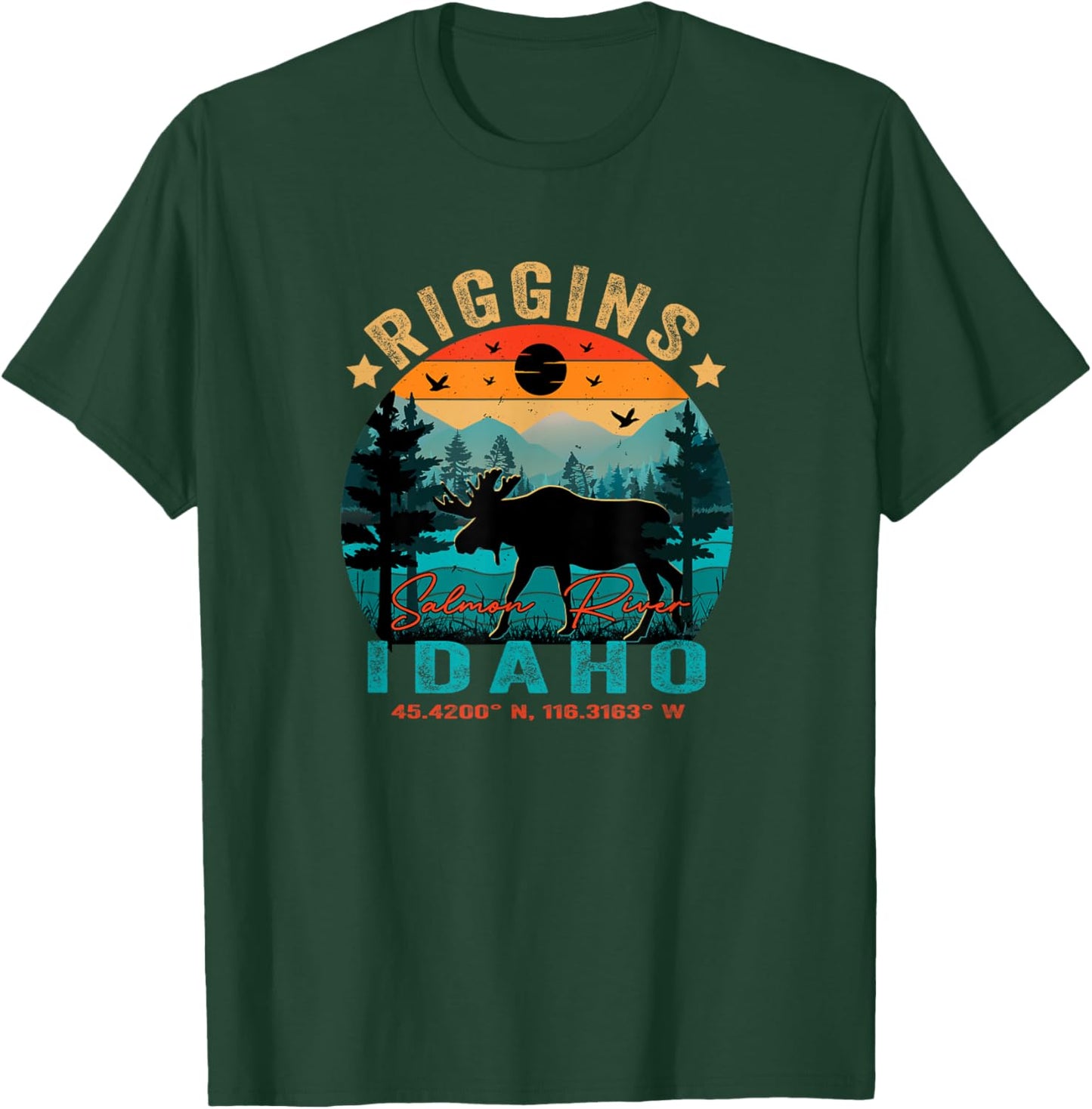 Riggins Idaho ID Retro Sunset Vintage Moose Mountains T-Shirt - T-Shirt | Forest