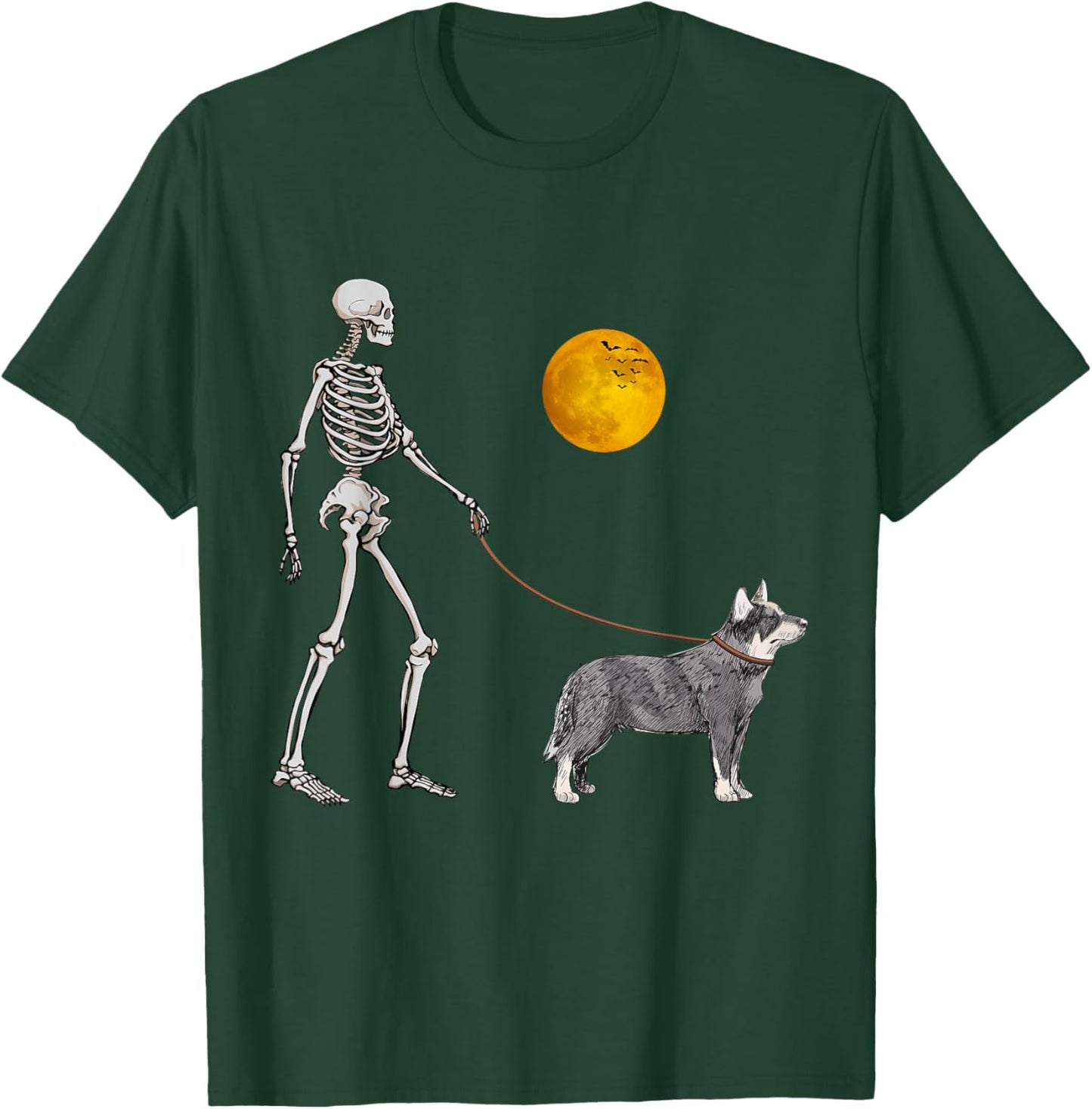 Australian Cattle Skeleton Dog Walking Halloween Costume Women Girls Kids T-Shirt - T-Shirt | Forest
