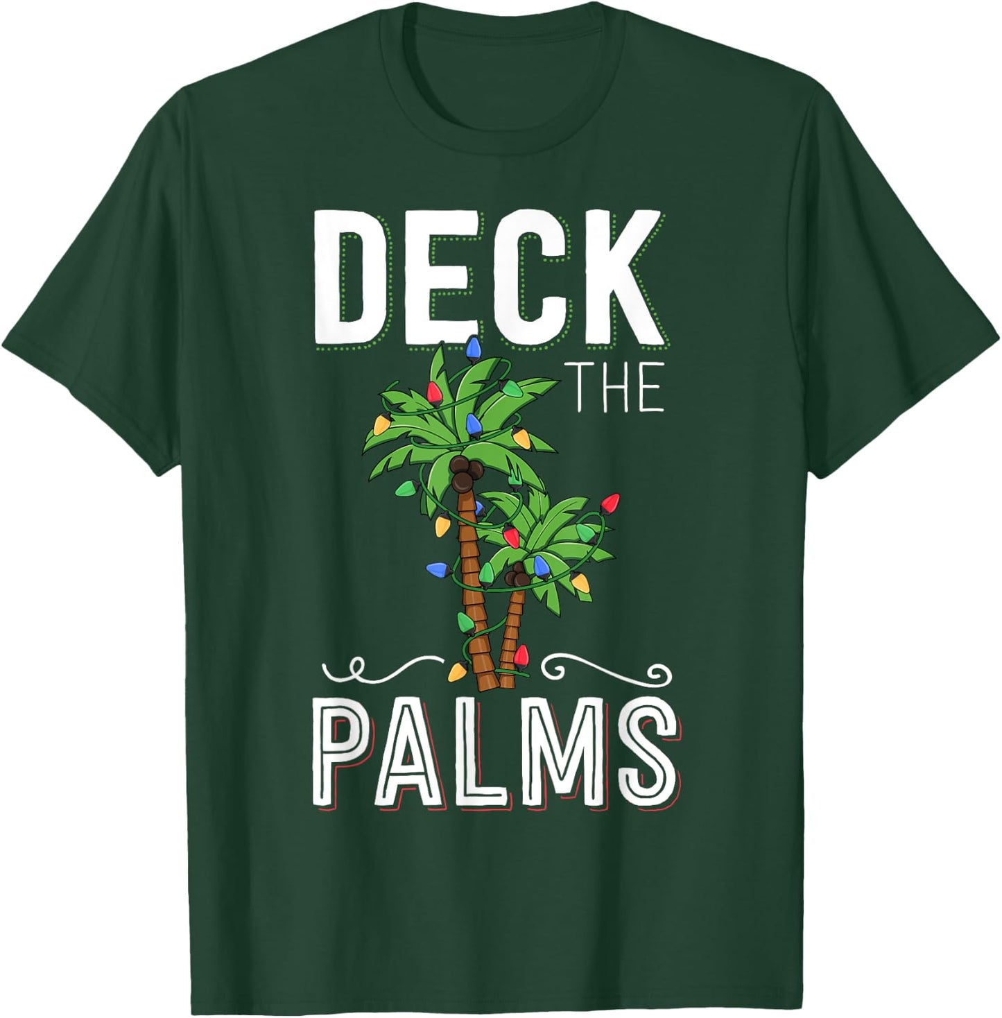 Deck The Palms Tropical Hawaii Christmas Palm Tree Lights T-Shirt - T-Shirt | Forest