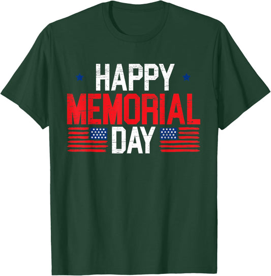 Happy Memorial Day USA Flag American Patriotic Armed Forces T-Shirt - T-Shirt | Forest