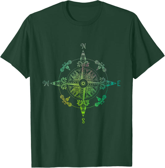 Watercolor Retro Vintage Compass Art West East South North T-Shirt - T-Shirt | Forest