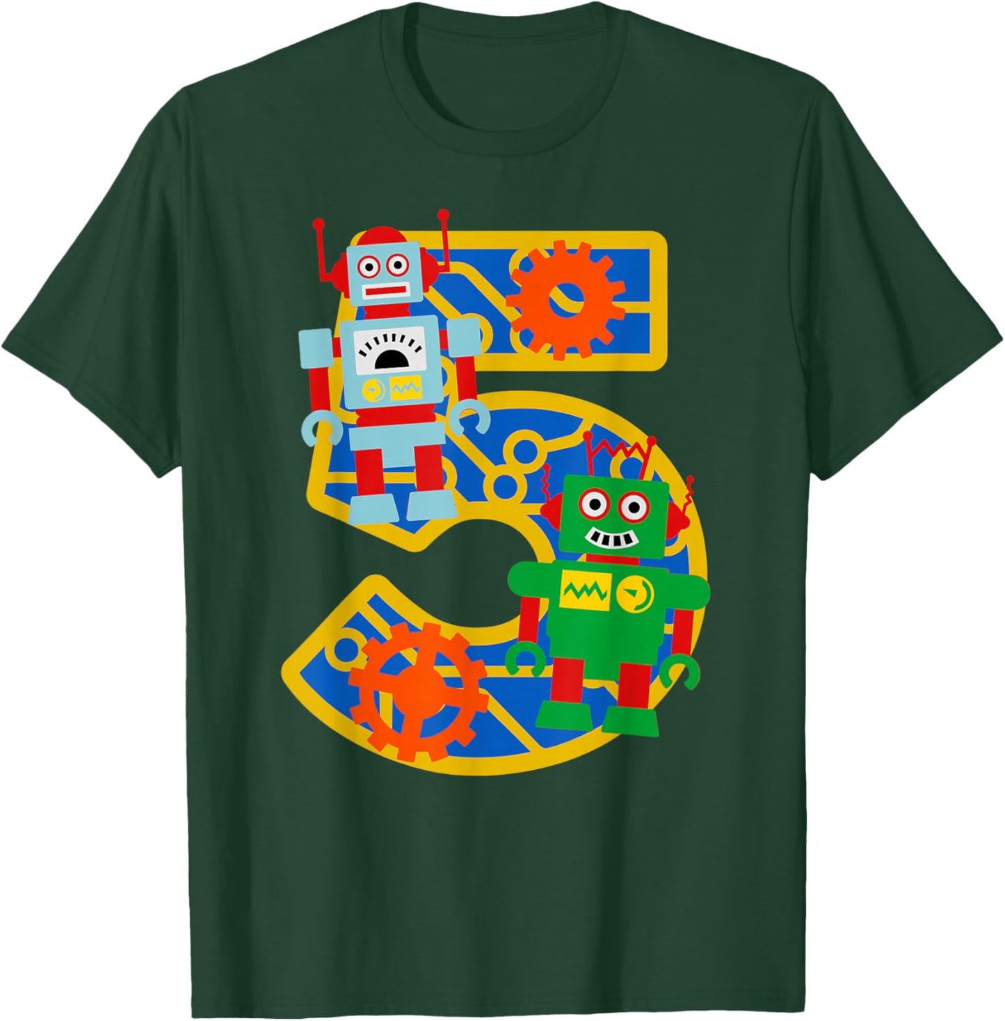 5th Birthday Kids 5 Year Old Little Robot Robotics Engineer T-Shirt - T-Shirt | Forest