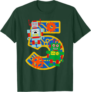 5th Birthday Kids 5 Year Old Little Robot Robotics Engineer T-Shirt - T-Shirt | Forest