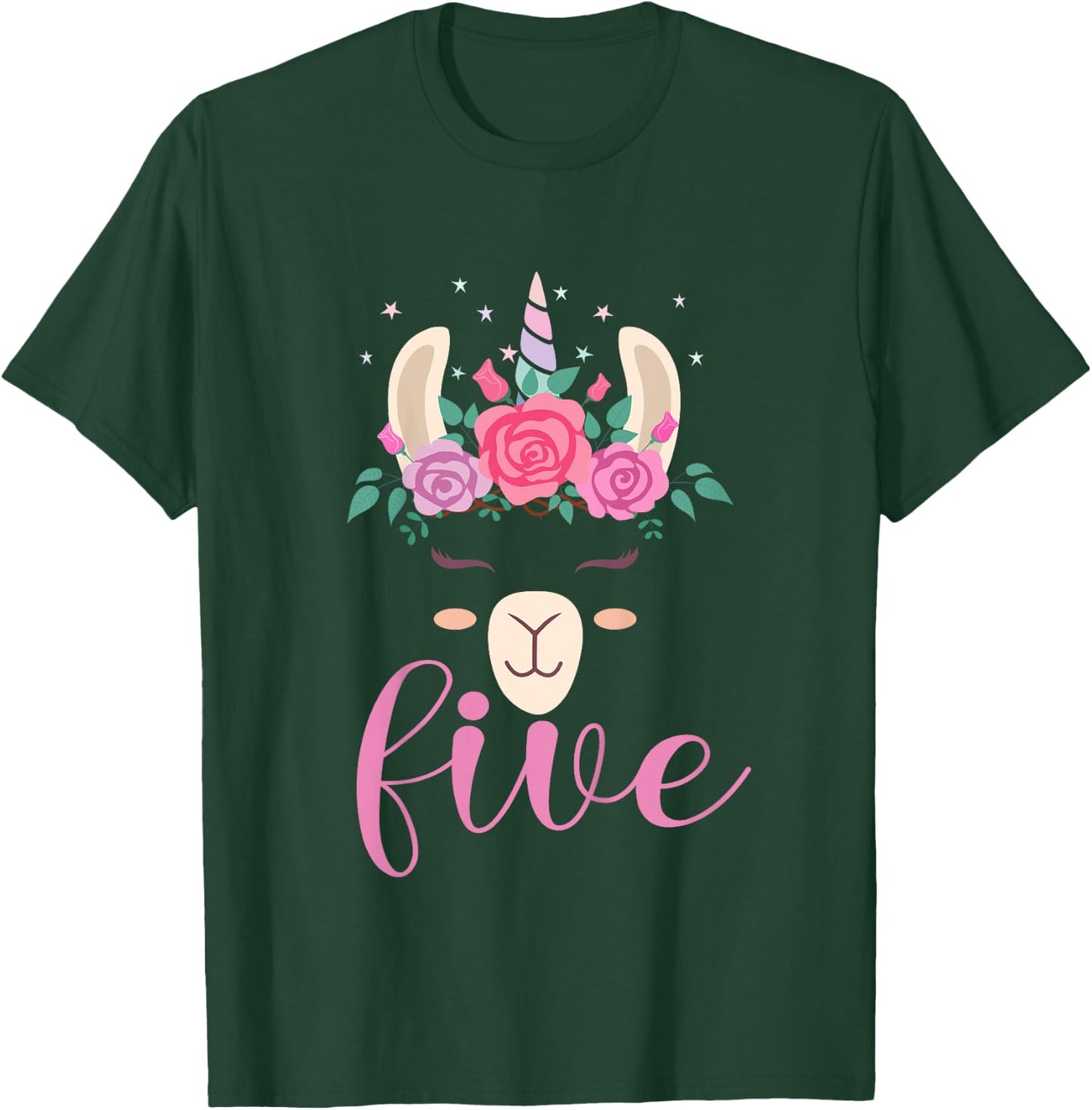 Kids 5 year Old Llamacorn Birthday Party Llama Unicorn 5th Gift T-Shirt - T-Shirt | Forest