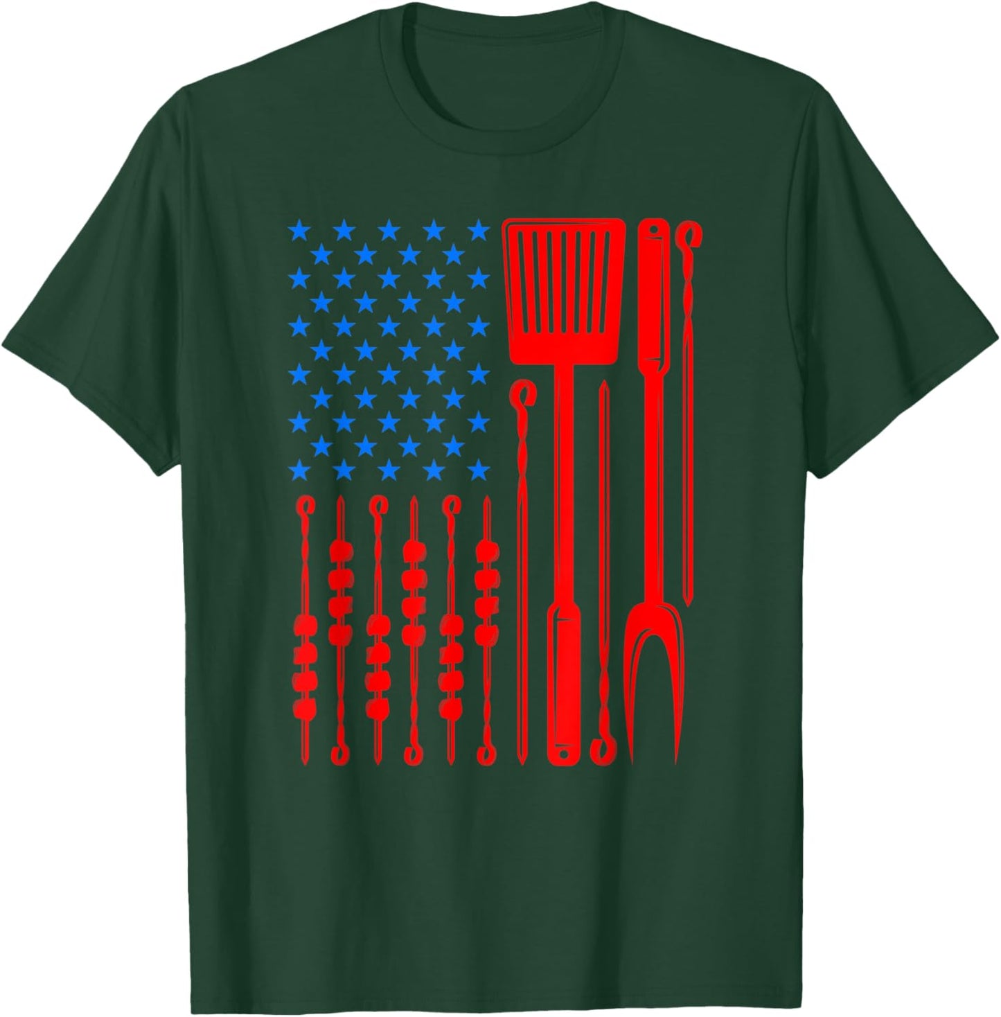 Barbecue Son Dad Husband Fathers Day Funny American Flag Men T-Shirt - T-Shirt | Forest
