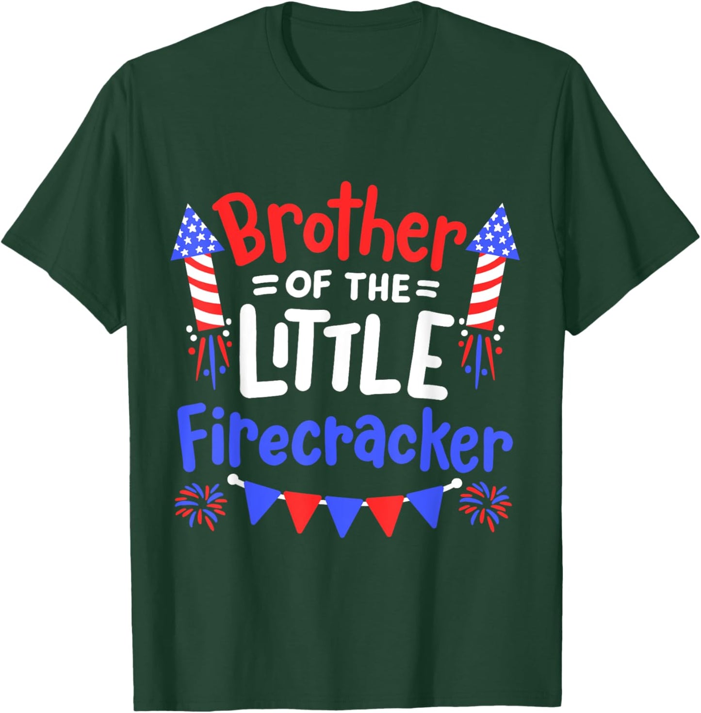 Funny 4th of July Birthday Brother Of The Little Firecracker Kids Men T-Shirt - T-Shirt | Forest