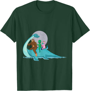 Alien Bigfoot Unicorn Riding Loch Ness Monster Cryptozoology T-Shirt - T-Shirt | Forest