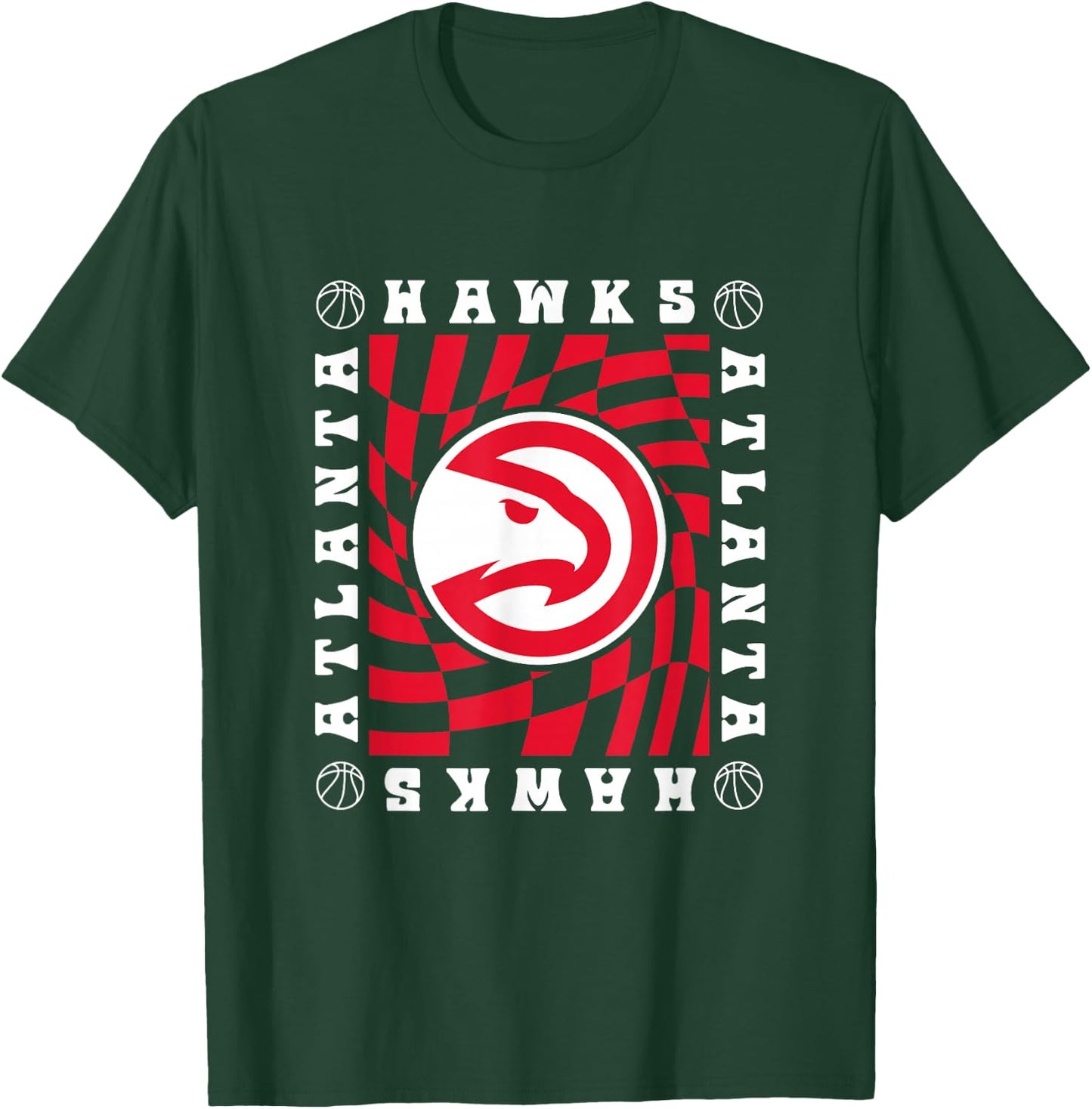 NBA Atlanta Hawks Retro Checkerboard Wave T-Shirt - T-Shirt | Forest