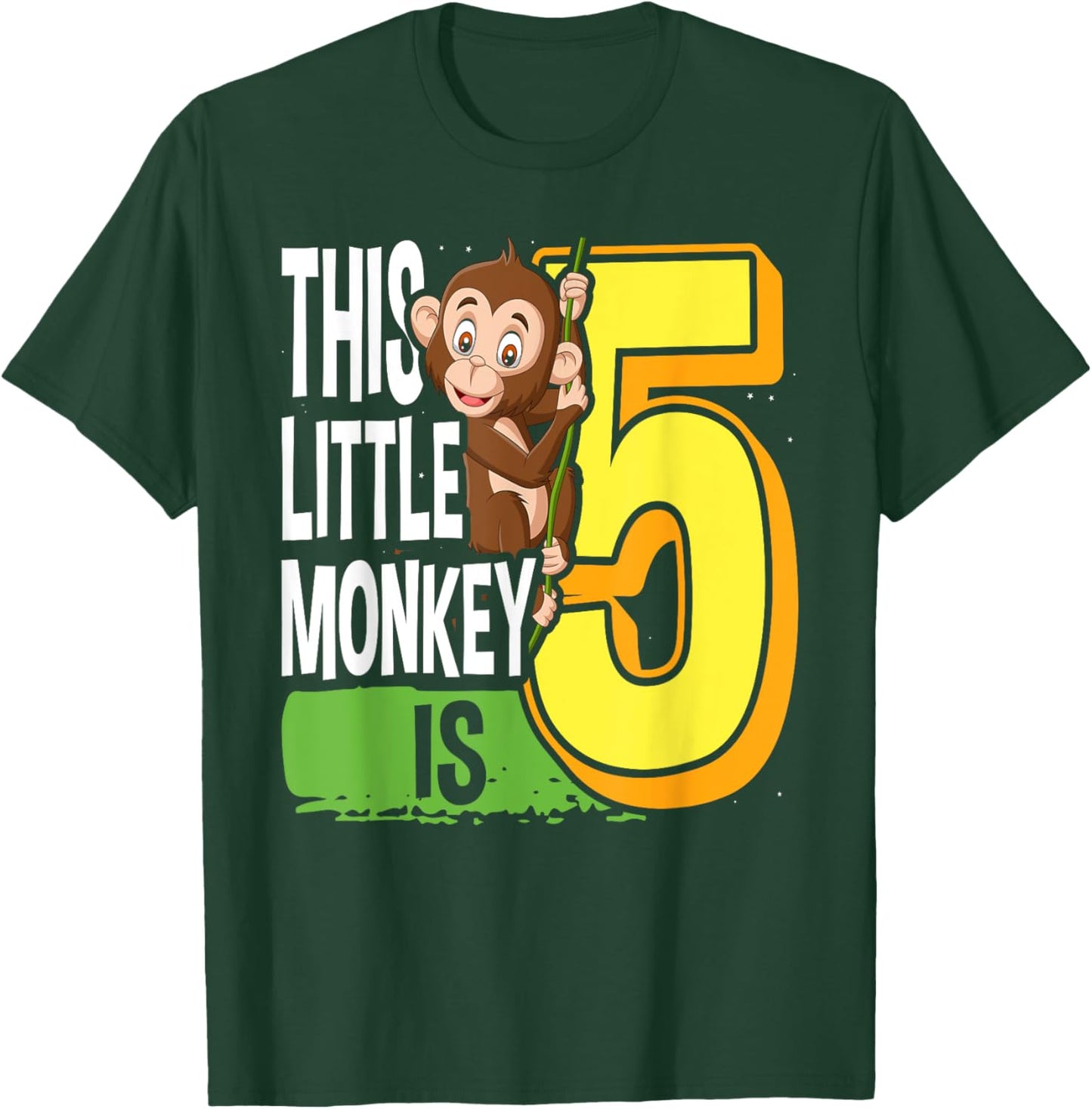 This Little Monkey Is 5 Years Old Kid 5th Birthday Monkeys T-Shirt - T-Shirt | Forest