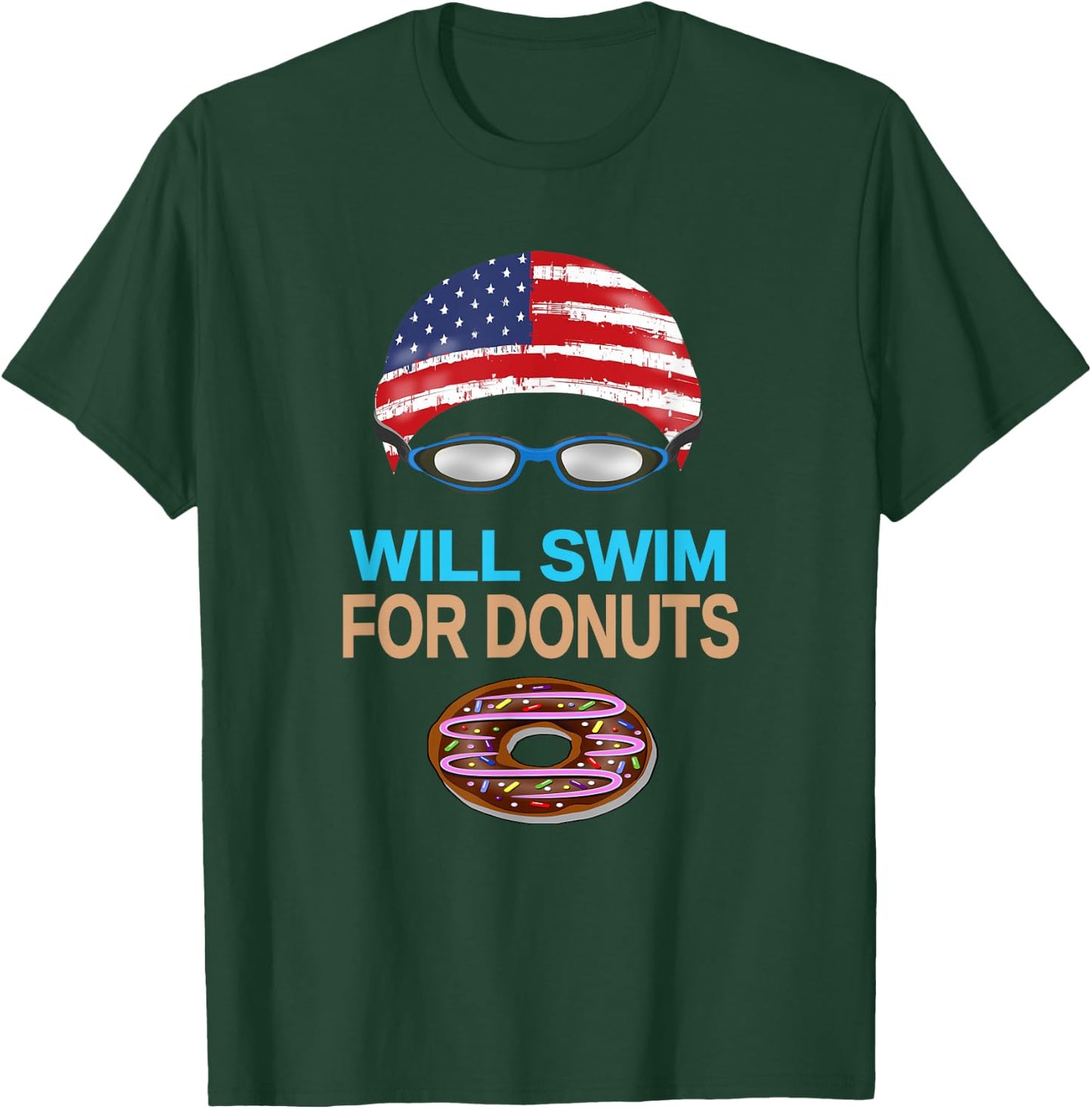Swim Swimmer T shirt Funny Swimming Goggles Cap Donuts T-Shirt - T-Shirt | Forest