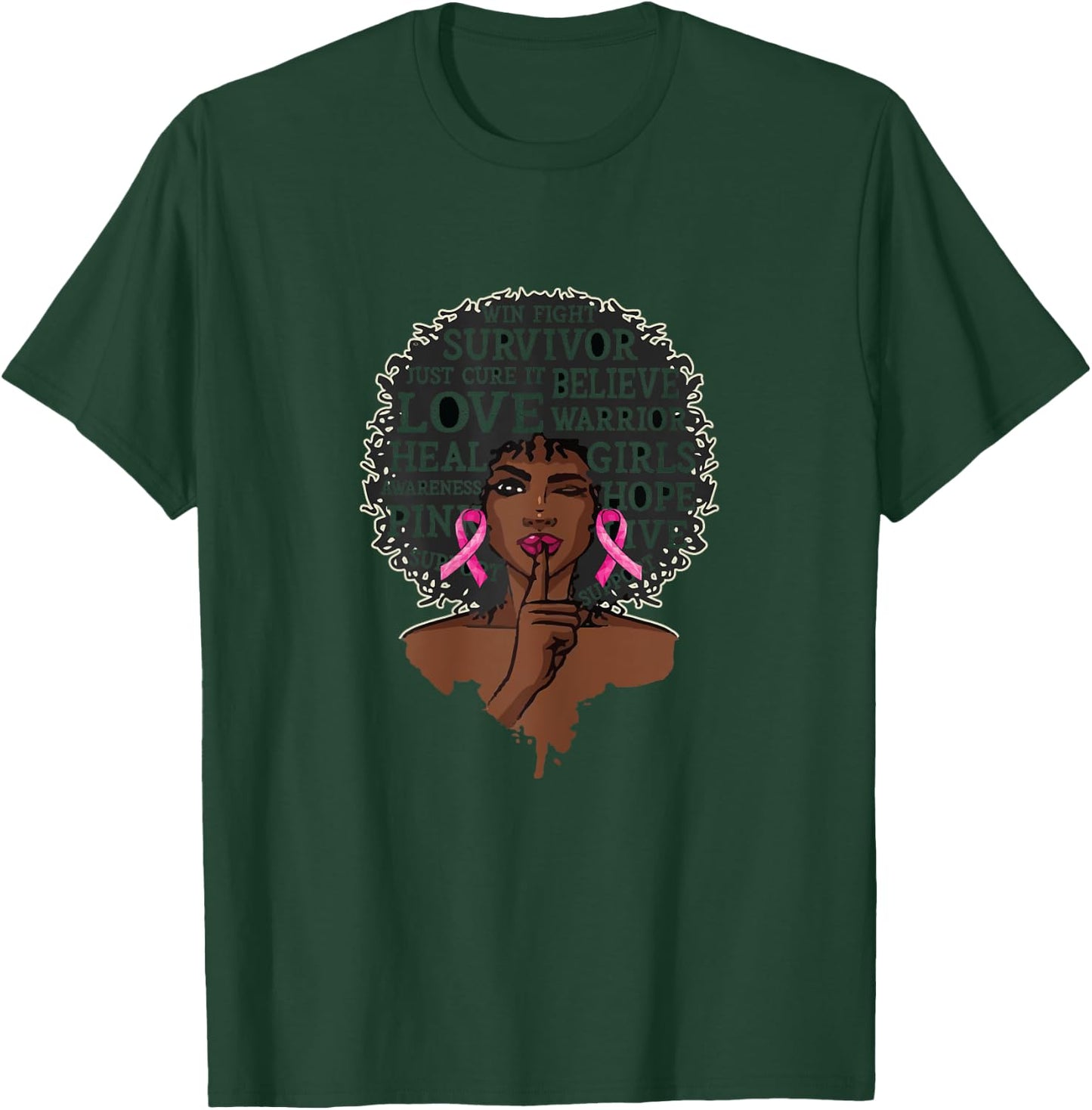 Black African American Breast Cancer Awareness Warrior Gift T-Shirt - T-Shirt | Forest