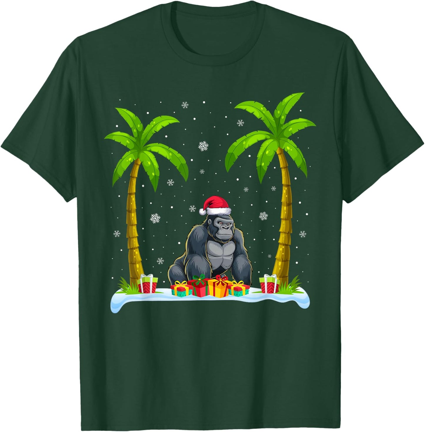 Gorilla Santa Hat Palm Tree Beach Xmas Pajama T-Shirt - T-Shirt | Forest
