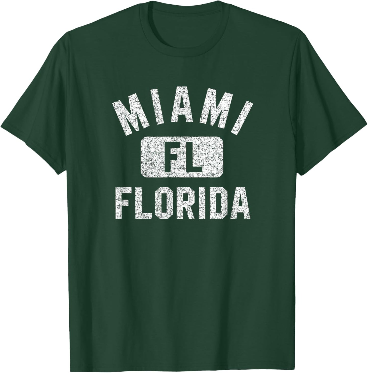 Miami Florida FL Gym Style Distressed White Print T-Shirt - T-Shirt | Forest