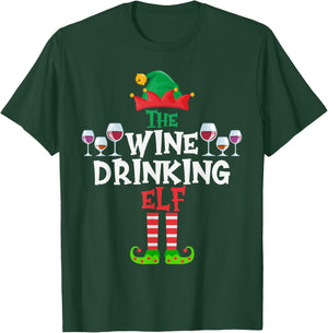 The Wine Drinking Elf, Funny Matching Family Group Christmas T-Shirt - T-Shirt | Forest