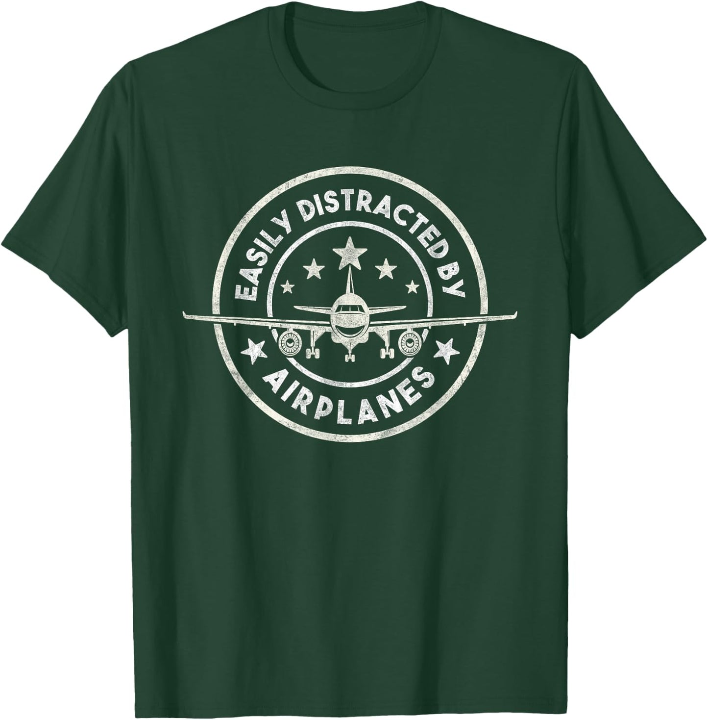 Easily Distracted By Airplanes Jet Aircraft Pilot Aviator T-Shirt - T-Shirt | Forest