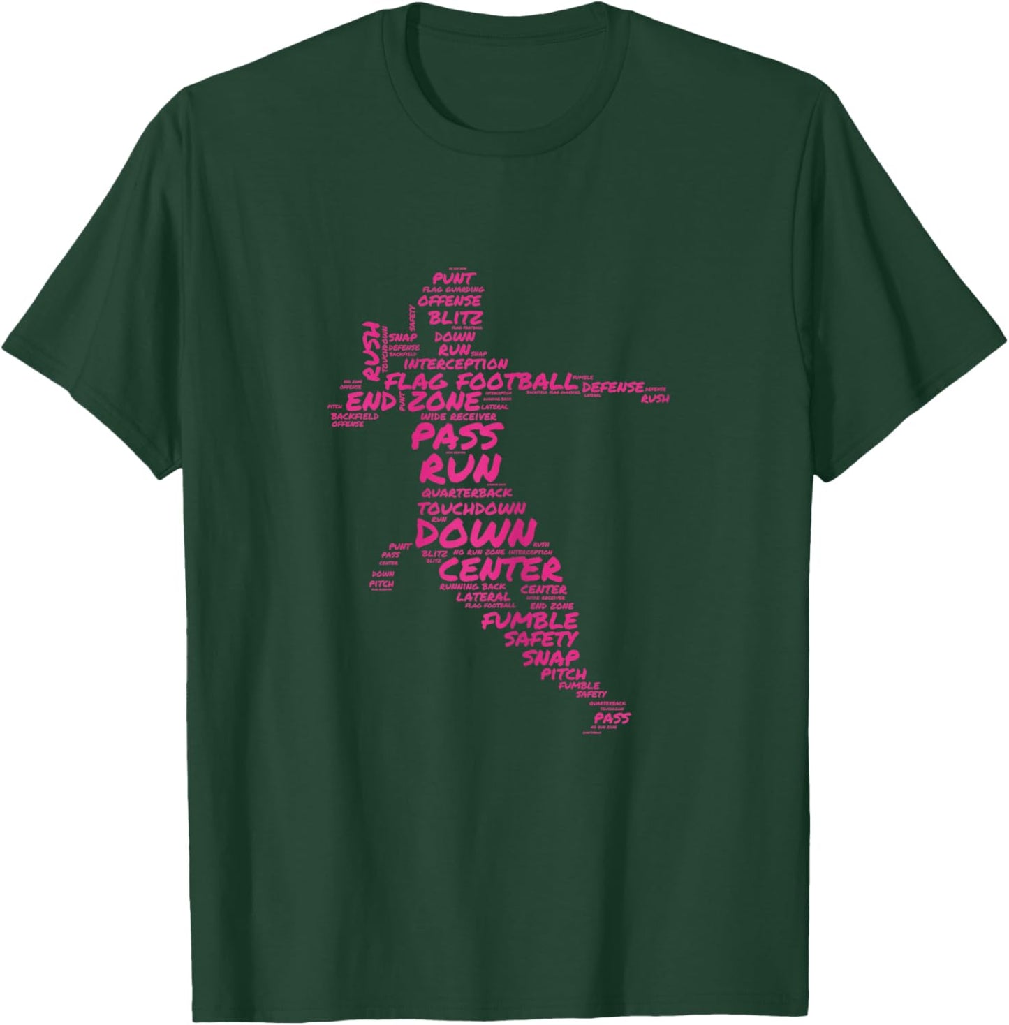 Girls Flag Football Player Word Art Typography T-Shirt - T-Shirt | Forest